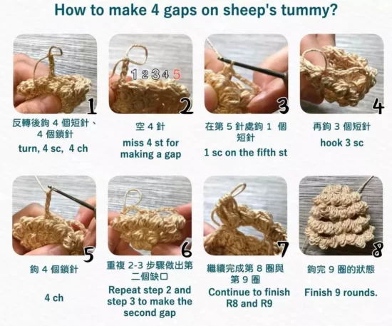 Fluffy Sheep how to make 4 gaps on tummy
